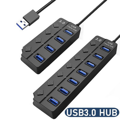 USB 3.0 Power Multi USB Splitter Hub Adapter 4/7 Port USB Hub 2.0 USB Multiple Expander Switch 30CM Cable Hub Докинг станции