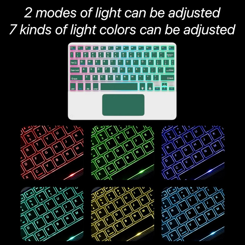 Bluetooth aizmugurgaismojuma tastatūra ar skārienpaliktni operētājsistēmai iOS Android Windows sistēma Vairākas krāsas un valoda Apple Huawei Samsung