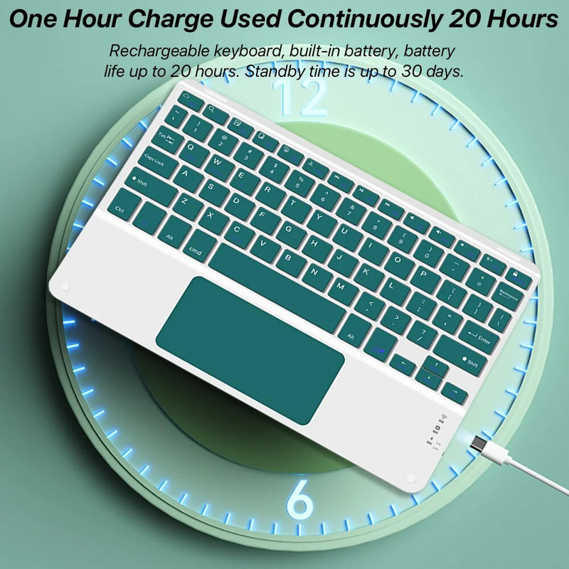 Bluetooth aizmugurgaismojuma tastatūra ar skārienpaliktni operētājsistēmai iOS Android Windows sistēma Vairākas krāsas un valoda Apple Huawei Samsung