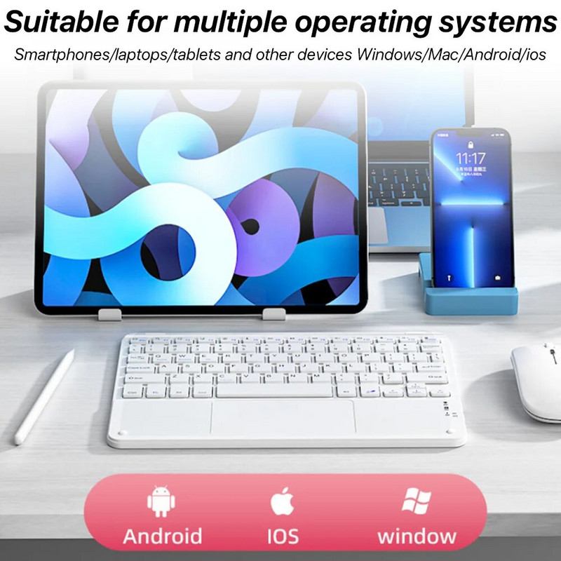 Bluetooth aizmugurgaismojuma tastatūra ar skārienpaliktni operētājsistēmai iOS Android Windows sistēma Vairākas krāsas un valoda Apple Huawei Samsung