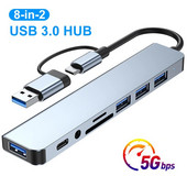 8 porturi USB 3.0 HUB USB C HUB Stație de andocare Adaptor OTG 5Gpbs de mare viteză USB 3.0 2.0 Splitter 3.5 Audio pentru Macbook Pro Air