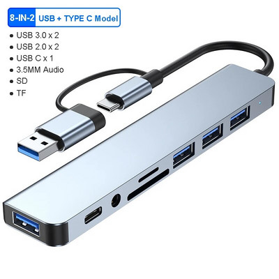 8 porturi USB 3.0 HUB USB C HUB Stație de andocare Adaptor OTG 5Gpbs de mare viteză USB 3.0 2.0 Splitter 3.5 Audio pentru Macbook Pro Air