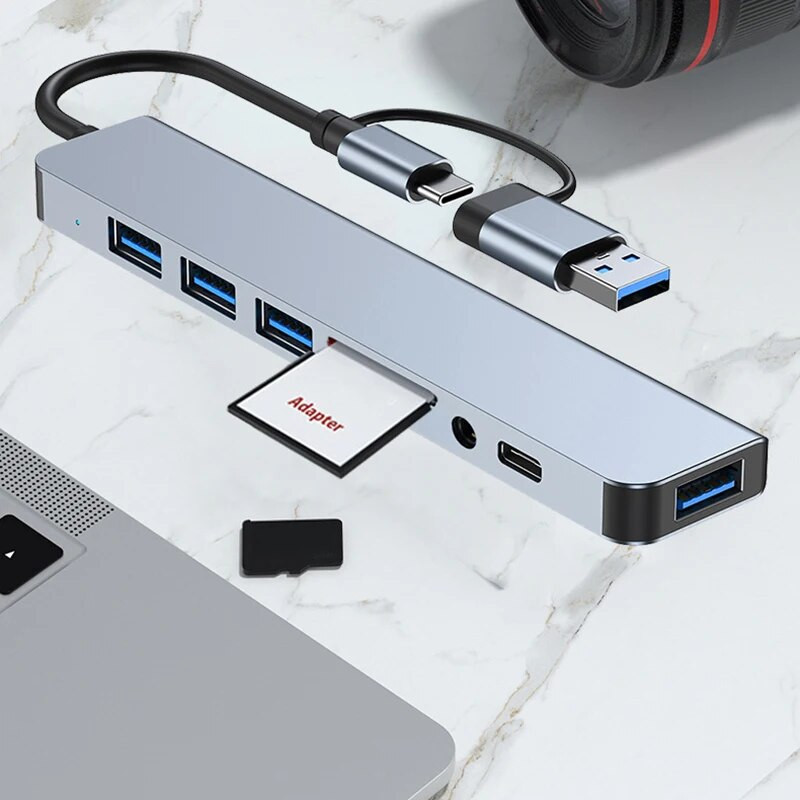 8 portu USB 3.0 HUB USB C HUB dokstacijas OTG adapteris 5 Gpbs liela ātruma USB 3.0 2.0 sadalītājs 3.5 audio priekš Macbook Pro Air