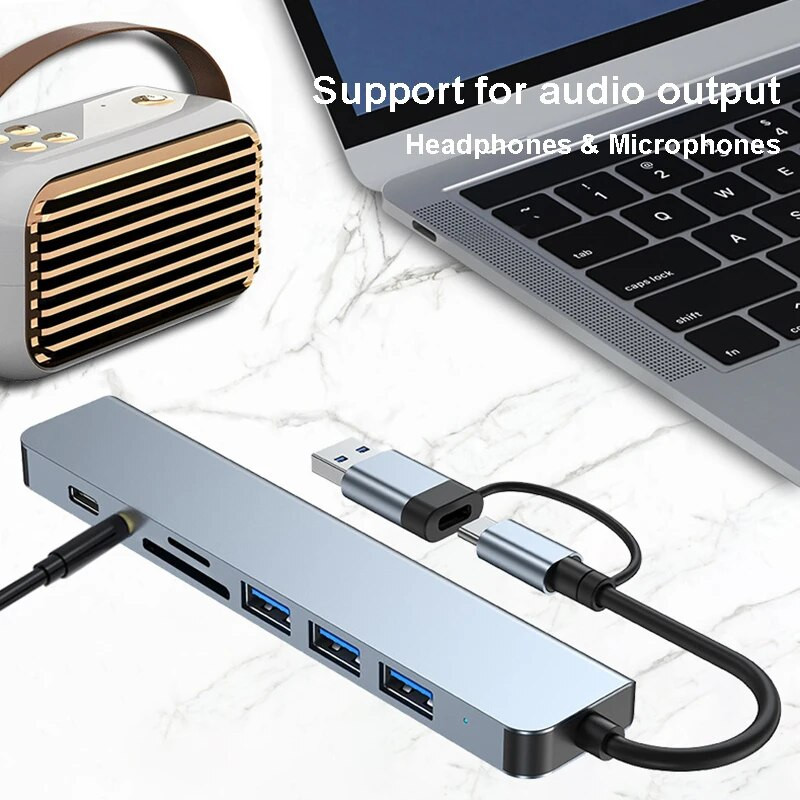 8 portu USB 3.0 HUB USB C HUB dokstacijas OTG adapteris 5 Gpbs liela ātruma USB 3.0 2.0 sadalītājs 3.5 audio priekš Macbook Pro Air