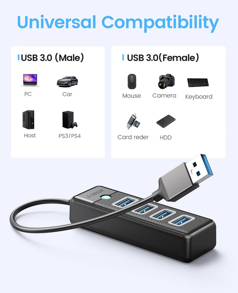 ORICO 4 pordiga USB 3.0 jaotur 5Gbps kiire mitme C-tüüpi splitter üliõhuke OTG-adapter PC-arvutitarvikute jaoks Macbook Pro