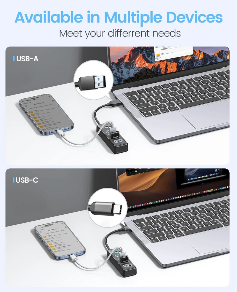 ORICO 4 pordiga USB 3.0 jaotur 5Gbps kiire mitme C-tüüpi splitter üliõhuke OTG-adapter PC-arvutitarvikute jaoks Macbook Pro