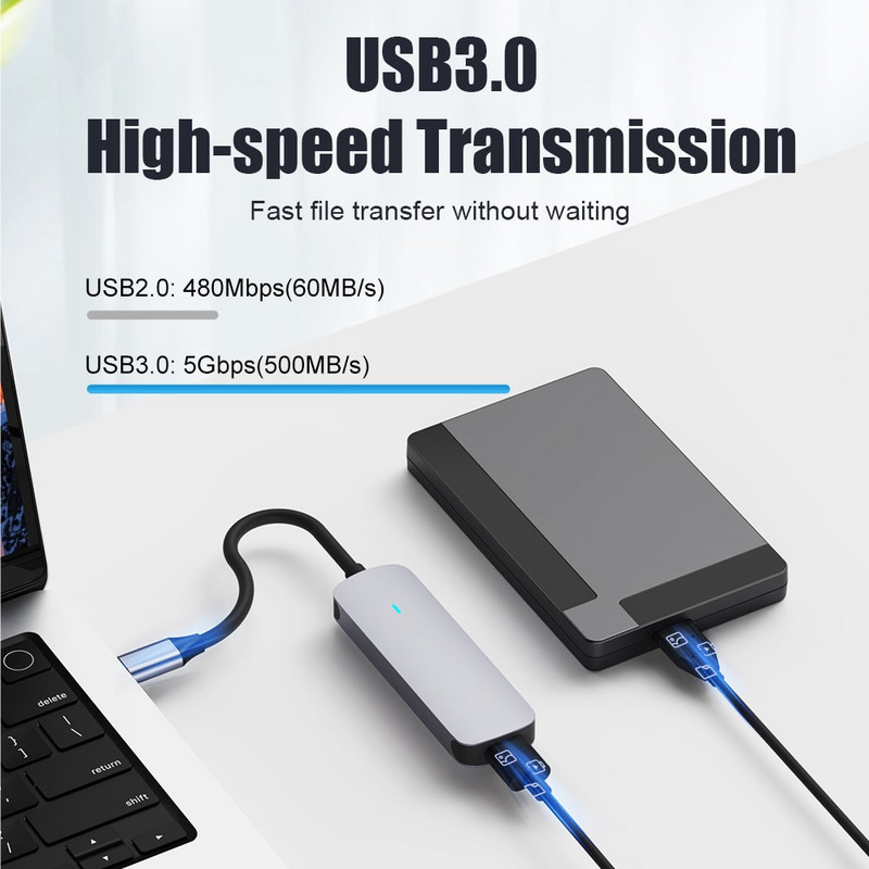 USB 3.0 4 portu centrmezgla OTG adapteris 5Gpbs liela ātruma USB 3.0 2.0 sadalītājs Lenovo Xiaomi Macbook Pro Air datora datora piederumiem
