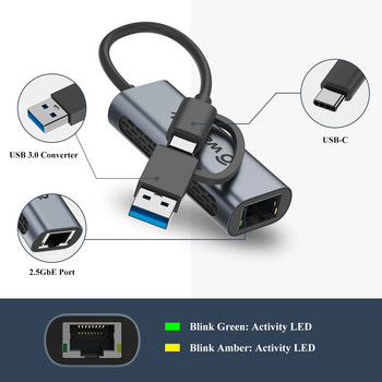 Wavlink 2500Mbps USB C 2.5G външен Ethernet Gigabit адаптер тип C към мрежова карта RJ45 LAN 2.5Gbps USB 3.0 конвертор лаптоп