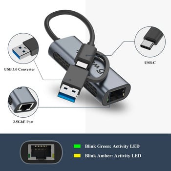 Wavlink 2500Mbps USB C 2.5G Εξωτερικός προσαρμογέας Gigabit Ethernet Τύπος C σε κάρτα δικτύου RJ45 LAN 2.5Gbps USB 3.0 Μετατροπέας φορητός υπολογιστής