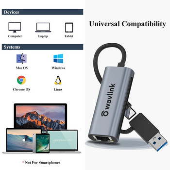 Wavlink 2500Mbps USB C 2.5G Εξωτερικός προσαρμογέας Gigabit Ethernet Τύπος C σε κάρτα δικτύου RJ45 LAN 2.5Gbps USB 3.0 Μετατροπέας φορητός υπολογιστής