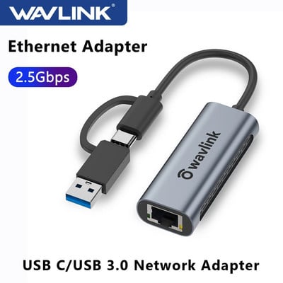 Wavlink 2500Mbps USB C 2.5G външен Ethernet Gigabit адаптер тип C към мрежова карта RJ45 LAN 2.5Gbps USB 3.0 конвертор лаптоп