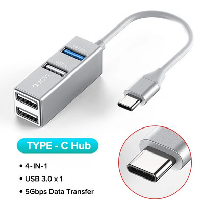 QOOVI USB C HUB 4 Θύρες USB Type C σε USB 3.0 HUB Splitter USB-C Adapter Dock για Macbook Pro iPad Surface Samsung S21 Xiaomi