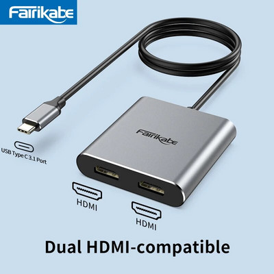 USB C към двоен HDMI хъб 4K60Hz докинг станция тип C към 2HDMI адаптер сплитер многопоточен за лаптоп таблет Dell Thunderbolt3
