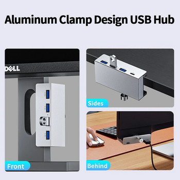 Алуминиев USB 3.0 HUB Четец на SD карти с високоскоростно разширение за зареждане 5GB предаване на данни Тип щипка за аксесоари за лаптоп