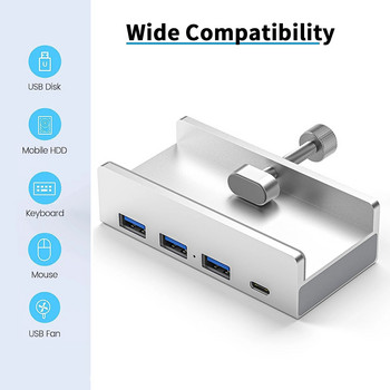 Алуминиев USB 3.0 HUB Четец на SD карти с високоскоростно разширение за зареждане 5GB предаване на данни Тип щипка за аксесоари за лаптоп