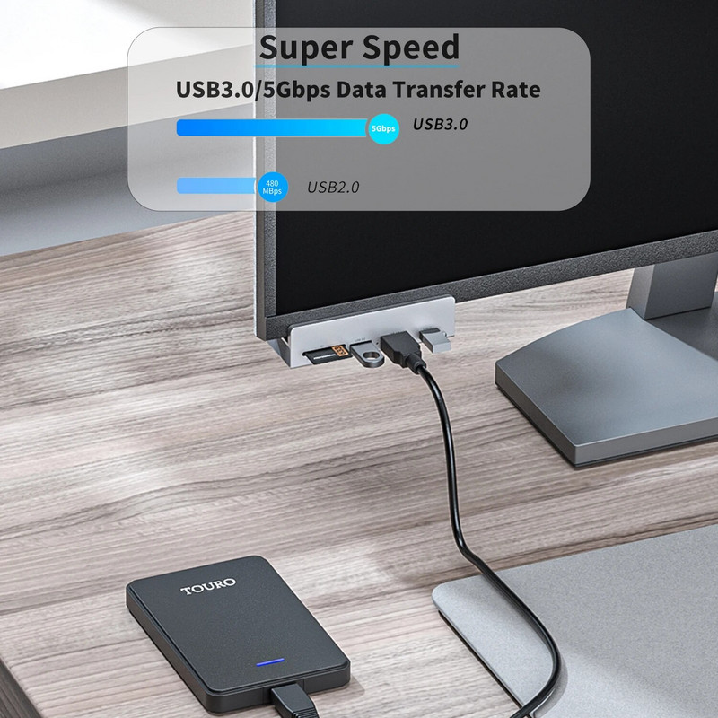 Alumīnija USB 3.0 HUB Sd karšu lasītājs ar ātrgaitas paplašināšanu 5 GB datu pārraidi Klipa tipa klēpjdatora piederumiem