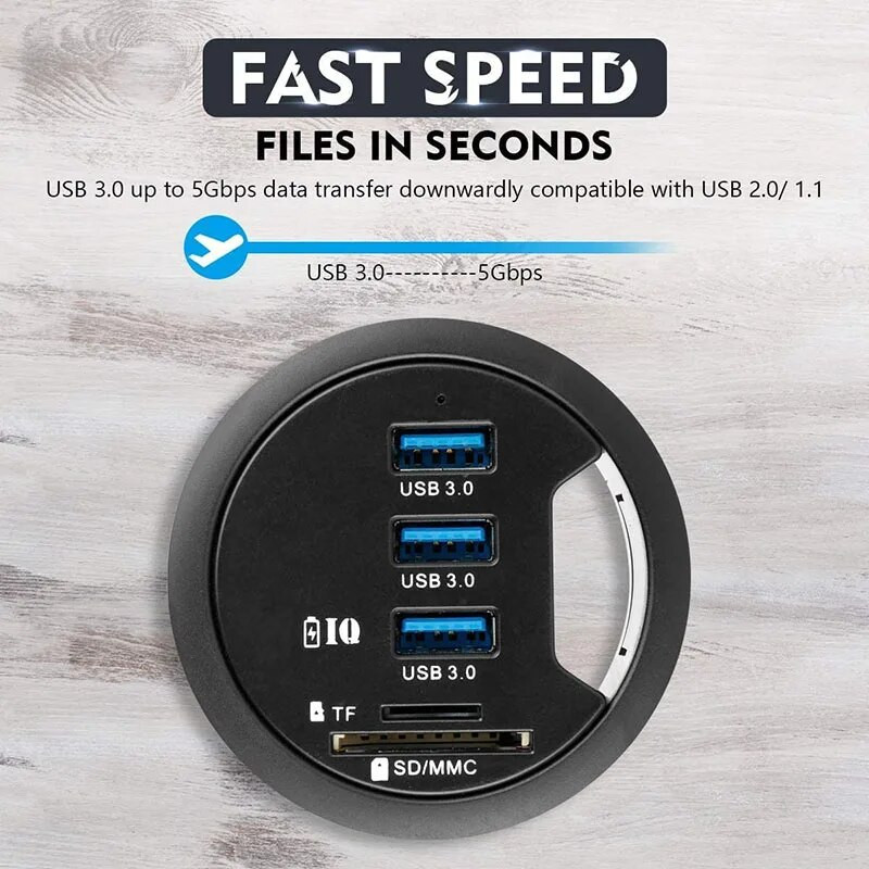 USB 3.0 jaoturi adapteri laadimiskinnituslaud 3/4-pordiline USB 3.0 jaotur välise stereoheli adapteriga kombineeritud SD-kaardi lugeja