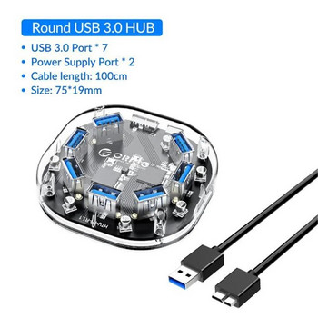ORICO Transparent Series USB HUB Multi 4 7 Port High Speed USB3.0 Splitter With Micro USB Power Port For Laptop PC OTG Adapter