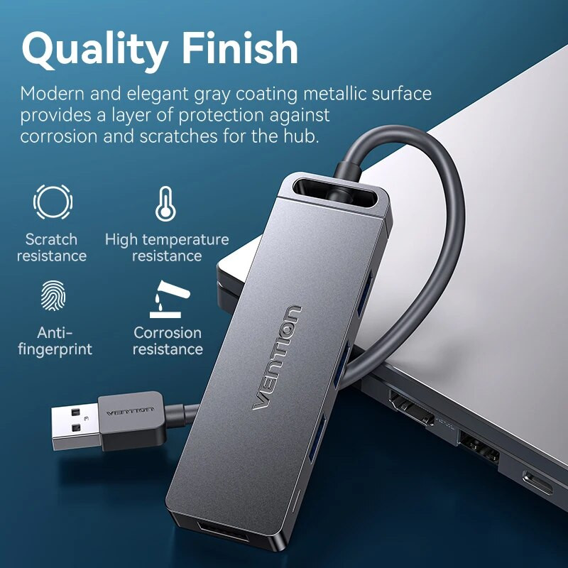 Vention USB C centrmezgls, ātrgaitas 4 porti, vairāku veidu C uz USB 3.0 centrmezgla sadalītāja adapteris MacBook Pro iPad Pro Xiaomi Lenovo USB centrmezglam