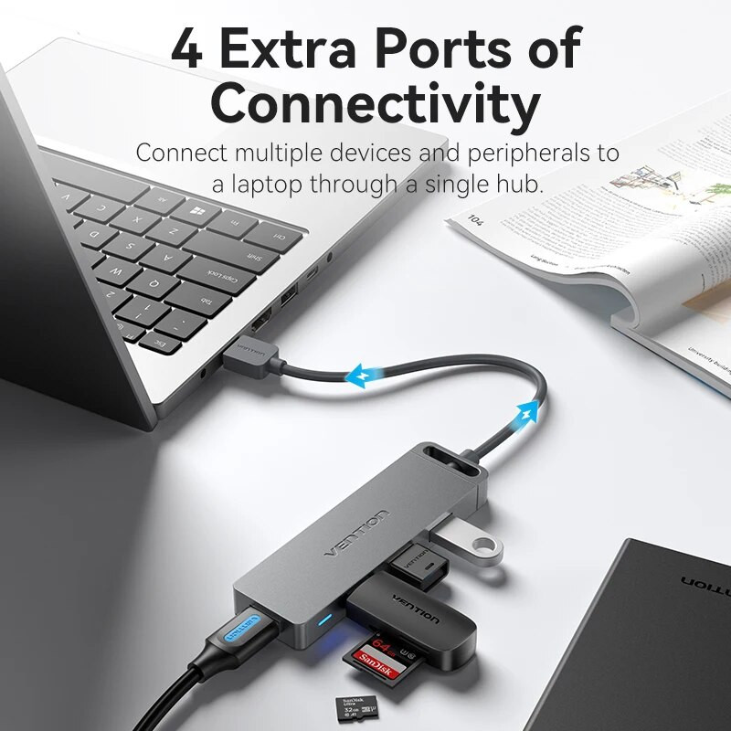 Vention USB C centrmezgls, ātrgaitas 4 porti, vairāku veidu C uz USB 3.0 centrmezgla sadalītāja adapteris MacBook Pro iPad Pro Xiaomi Lenovo USB centrmezglam