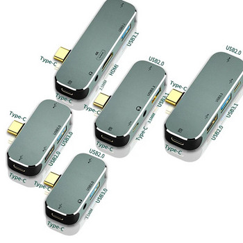 Τροφοδοτημένος τύπος C σε USB TypeC σε υποδοχή 3,5mm USBC PD Τύπος C σε μετατροπέα HDMI Διαχωριστής Διανομέας Σταθμός σύνδεσης για MacBook