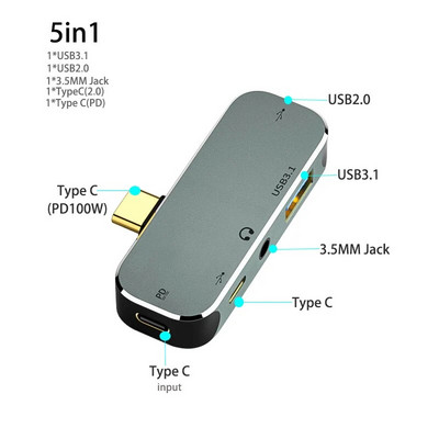 Alimentat tip C la USB TypeC la mufă de 3,5 MM USBC PD Adaptor tip C la HDMI Convertor Hub Splitter Stație de andocare pentru MacBook