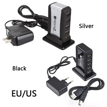 Φορητό πρίζα ΕΕ ΗΠΑ υψηλής ταχύτητας Διανομέας 7 θυρών Προσαρμογέας καλωδίου USB Φορτιστής USB με τροφοδοτικό AC περιφερειακά υπολογιστή USB 2.0 HUB