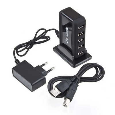 Преносим EU US Plug Високоскоростен 7-портов хъб Usb кабелен адаптер USB зарядно устройство с AC захранване Компютърни периферни устройства USB 2.0 HUB