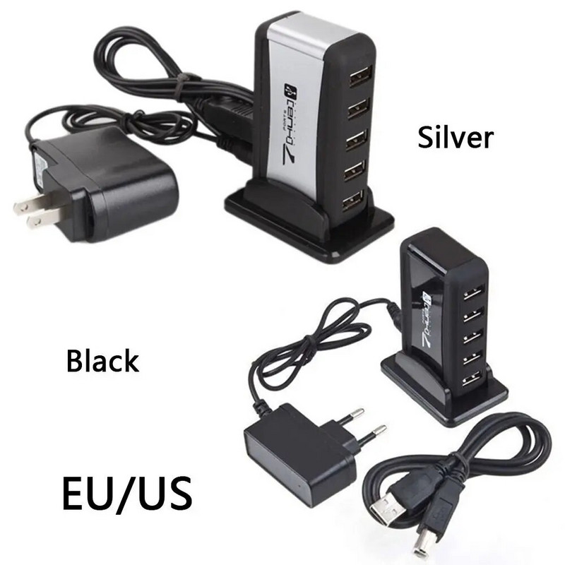 Pārnēsājams ES US spraudnis, liela ātruma 7 portu centrmezgls, USB kabeļa adapteris, USB lādētājs ar maiņstrāvas barošanu, datora perifērijas ierīces, USB 2.0 HUB