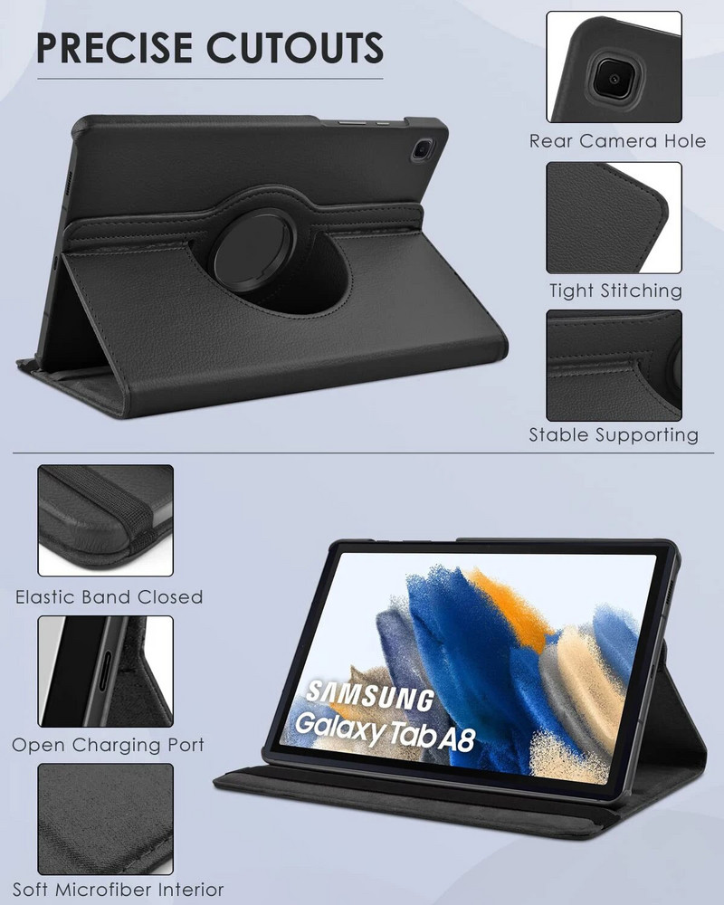 Futrola za Samsung Galaxy Tab A8 10.5" 2021 SM-X200/X205 Ultra tanka PU kožna maska Sleep Wake Funkcija 360 Rotating Stand Case