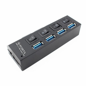 Най-новият USB хъб Високоскоростен USB хъб 3.0 с отделни четири порта Компактен лек захранващ адаптер Хъб със захранване