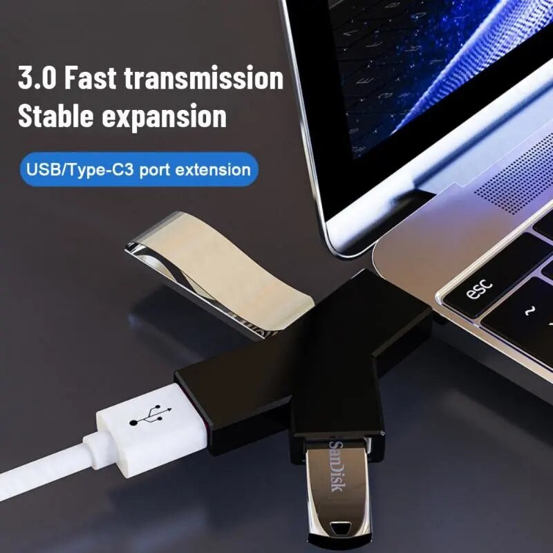 Tip C na USB 3.0 2.0 HUB Mini Y-oblika 3 u 1 USB-C Hub Multi USB Splitter Hub Adapter za napajanje Proširivač za prijenosno računalo