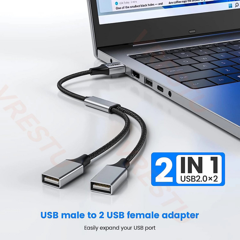 USB Hub 2.0 USB Splitter 4 Port Power Adapter OTG Cable Multiple Expander Dual USB for PC Surface Laptop Mouse Keyboard Printer