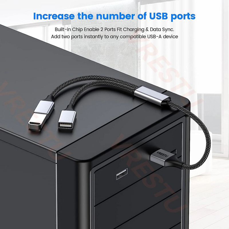 USB Hub 2.0 USB Splitter 4 Port Power Adapter OTG Cable Multiple Expander Dual USB for PC Surface Laptop Mouse Keyboard Printer