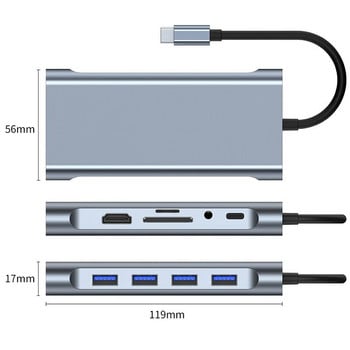 USB C хъб тип C към HDMI-съвместим RJ45 11 порта докинг станция с PD TF SD AUX Usb хъб 3 0 сплитер за MacBook Air Pro PC HUB