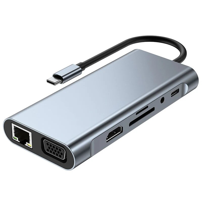 C-tüüpi USB C jaotur HDMI-ühilduva RJ45 11 pordiga dokk PD TF SD AUX USB-jaoturiga 3 0 jaotur MacBook Air Pro arvutijaoturi jaoks