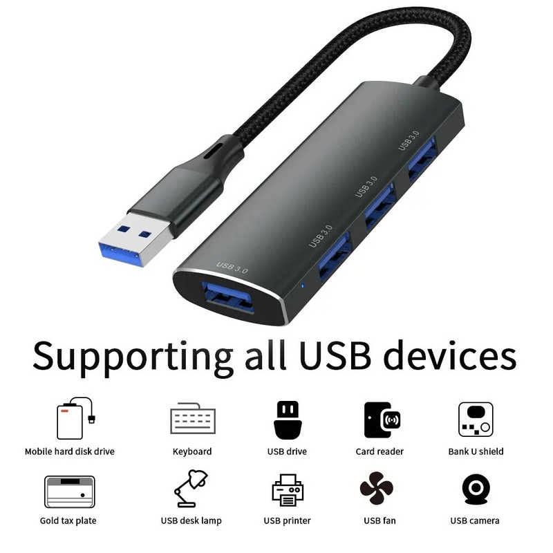 Ruisave USB-jaotur 4-pordiline USB3.0 kiire jaotur kõvaketaste jaoks USB-mälupulk, hiir, klaviatuur, pikendusadapter, arvuti tarvikud