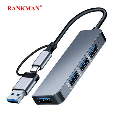 Rankman USB C Hub Type C Splitter USB 3.0 2.0 Dock за MacBook iPhone 15 Samsung Dex Laptop Tablet PC Mouse Hard Drive U Disk
