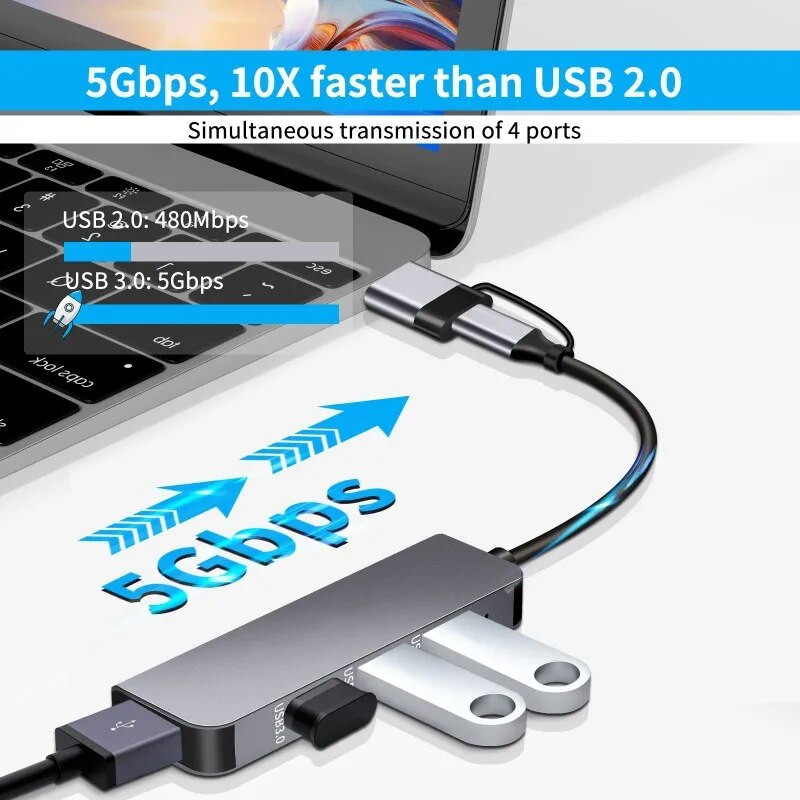 Rankman USB C Hub Type C Splitter USB 3.0 2.0 dokk MacBook iPhone 15 jaoks Samsung Dex sülearvuti tahvelarvuti hiir Kõvaketas U-ketas