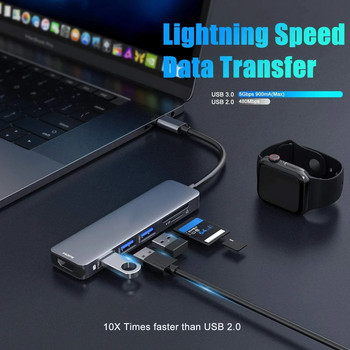 USB C хъб Mac Dongle адаптер Type-C докинг станция USB-C към HDMI SD/TF четец на карти Thunderbolt 3 за MacBook Pro Air 2020-2017