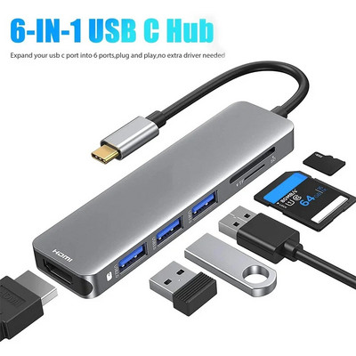 USB C Hub Προσαρμογέας Mac Dongle Type-C Σταθμός σύνδεσης USB-C σε HDMI SD/TF Card Reader Thunderbolt 3 για MacBook Pro Air 2020-2017