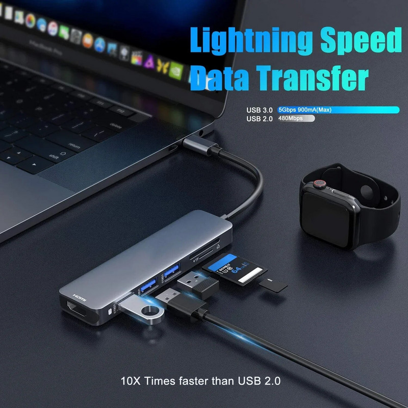 USB C centrmezgls Mac sargspraudņa adaptera C tipa dokstacijas USB-C uz HDMI SD/TF karšu lasītājs Thunderbolt 3 operētājsistēmai MacBook Pro Air 2020.–2017.