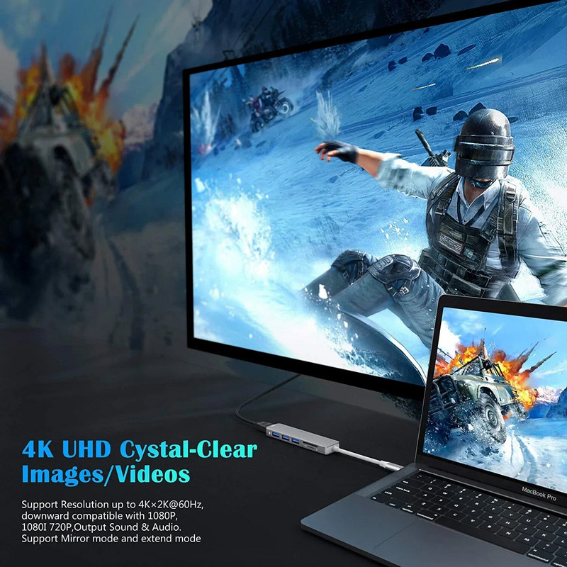 USB C centrmezgls Mac sargspraudņa adaptera C tipa dokstacijas USB-C uz HDMI SD/TF karšu lasītājs Thunderbolt 3 operētājsistēmai MacBook Pro Air 2020.–2017.