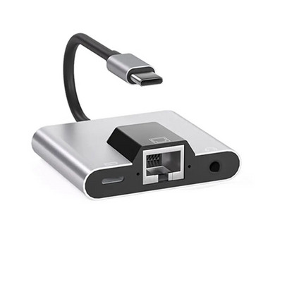 Adaptor de rețea LAN de tip C la Ethernet Hub USB C la 3,5 mm Audio PD Stație de andocare de încărcare rapidă pentru laptop, telefon mobil, tabletă