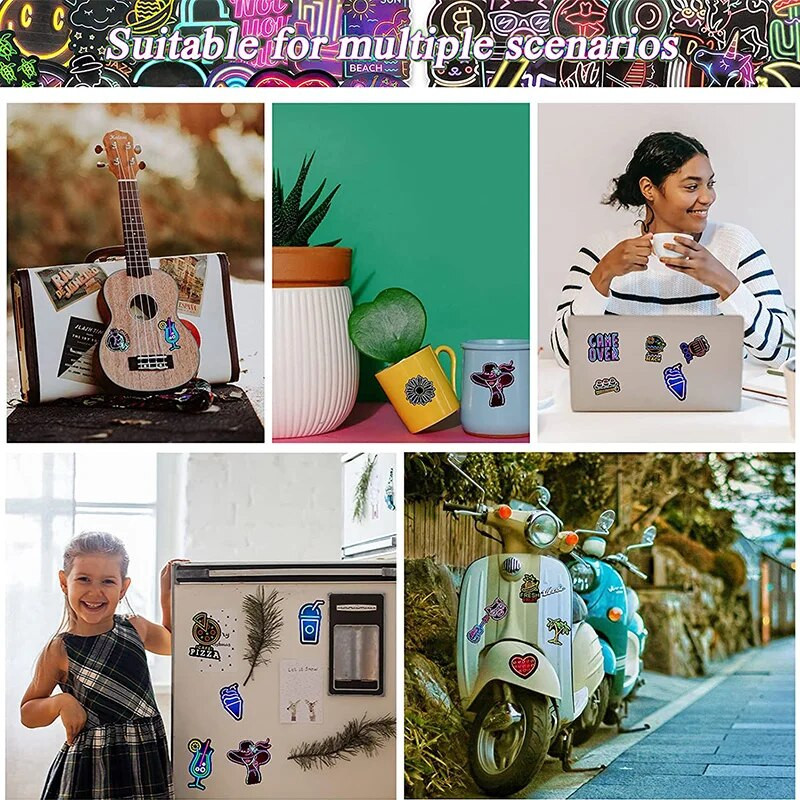 50 gab. Mazgāt Neona Gaismas Jauki Kaķis Smieklīgi Suņu Uzlīmes Klēpjdators Tālrunis Bagāža Motocikls Auto Ūdensizturīgs Karikatūra Uzlīmes Bērnu Rotaļlieta Uzlīme