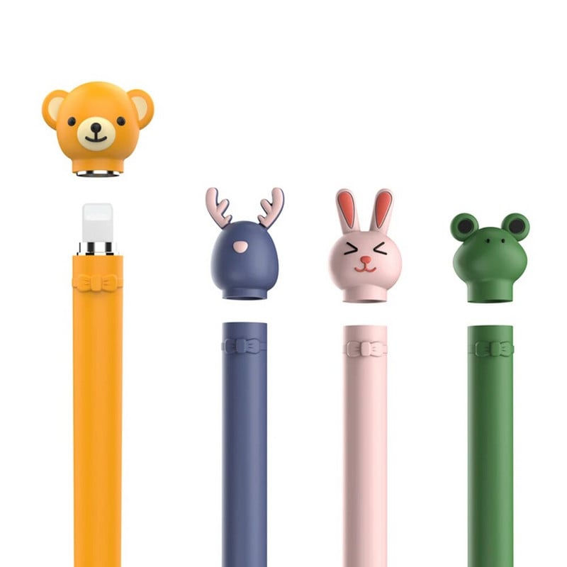 Aizsargpiedurkņu vāciņš pret pazaudēšanu zīmuļa silikona triecienizturīgs karikatūra Cute Animals zīmuļa vāciņa futrālis Apple Pencil 1