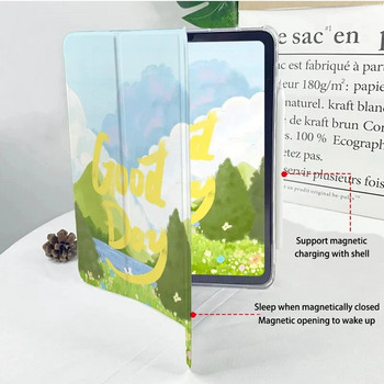 За iPad 2022 Air 5 10.9 2021 2020 10.2 Pro 11 12.9 инча, рисуващ пейзаж, добър ден, троен стилен калъф за iPad Mini 6 Cover