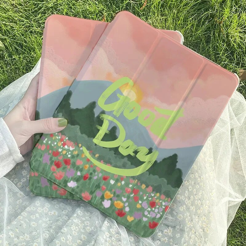 iPad 2022 Air 5 10,9 2021 2020 10,2 Pro 11 12,9 collas, glezna ainava Good Day, trīskāršā stila futrālis iPad Mini 6 vāciņam