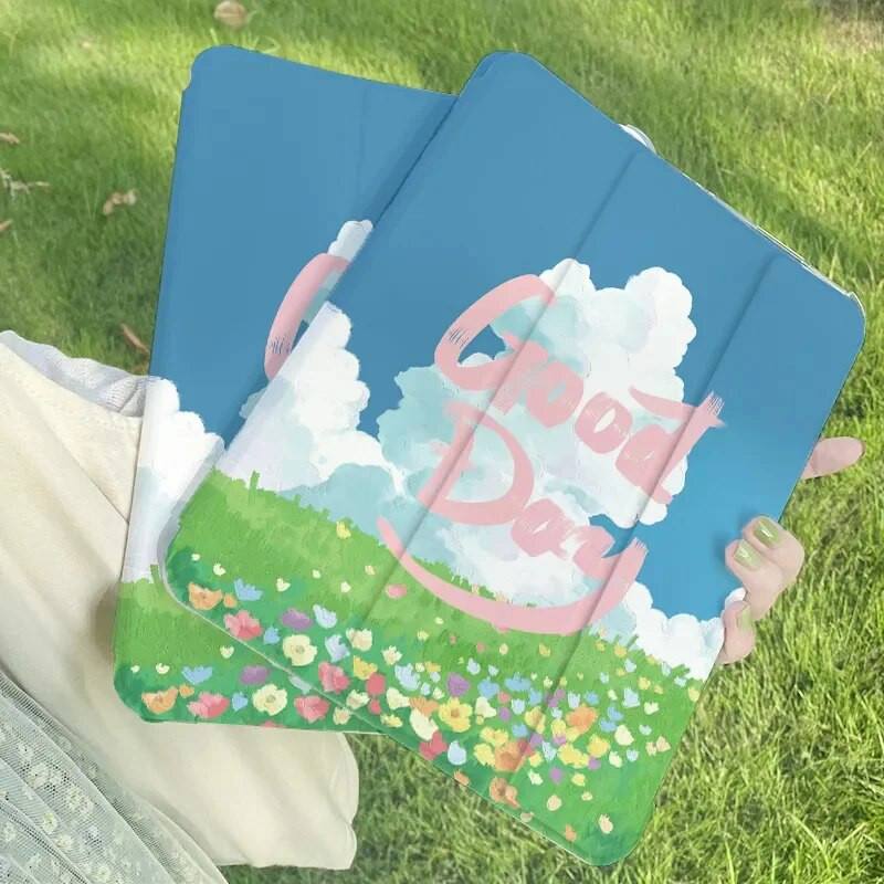 iPad 2022 Air 5 10,9 2021 2020 10,2 Pro 11 12,9 collas, glezna ainava Good Day, trīskāršā stila futrālis iPad Mini 6 vāciņam