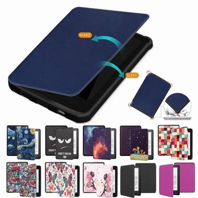 Smart Wake-Sleep grāmatas vāka futrālis priekš PocketBook 617 628 627 LE/606/632 Plus Aqua/633 Color/616 Funda ar mīkstu TPU aizmugures apvalku